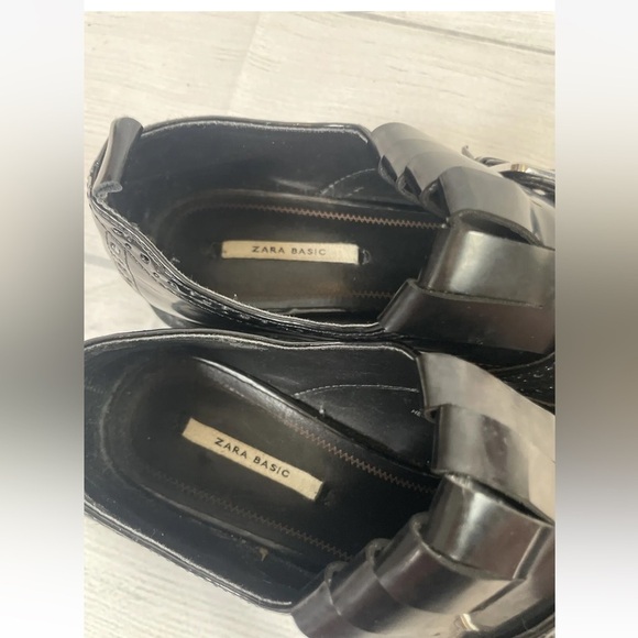 Zara Basics Black Fringe Kilted patent Leather shoes Loafers Clog Woman’s 38 7 - Picture 4 of 13